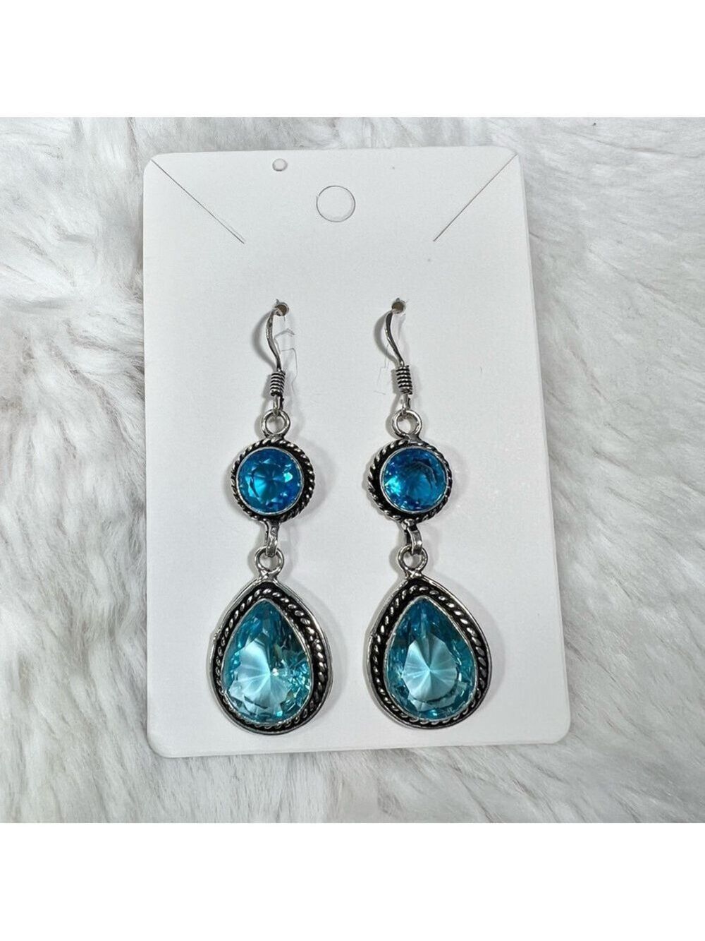 Turquoise Blue Topaz 925 Gemstone Necklace & Earrings - Picture 5 of 10
